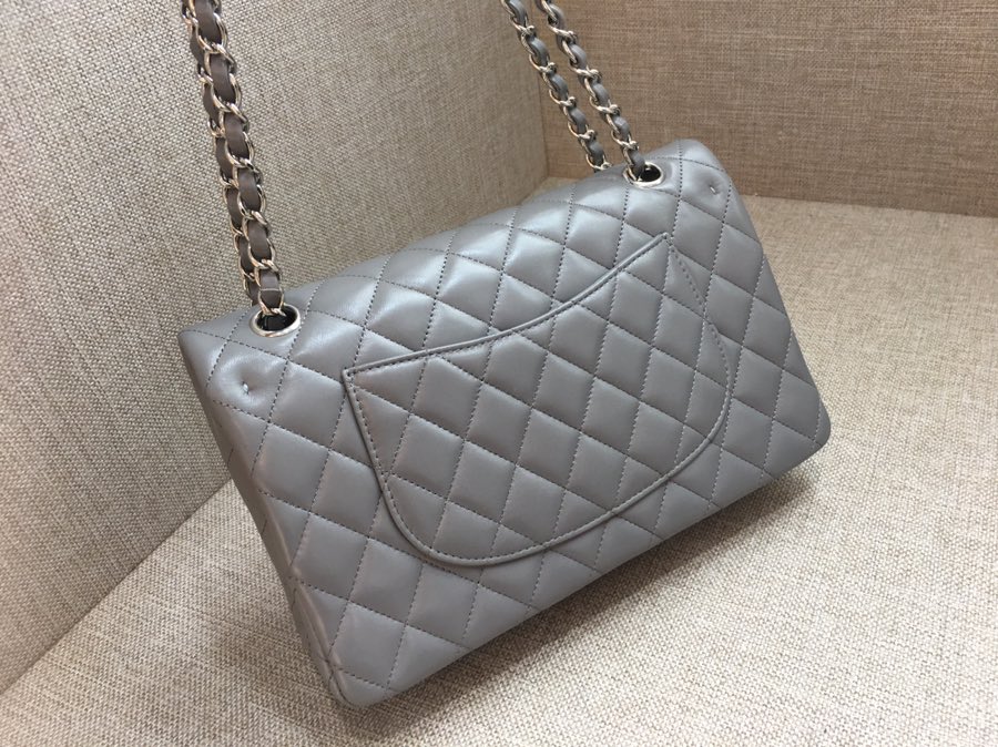 Medium Classic Flap Lambskin Bag AO1112 Gray/Silver